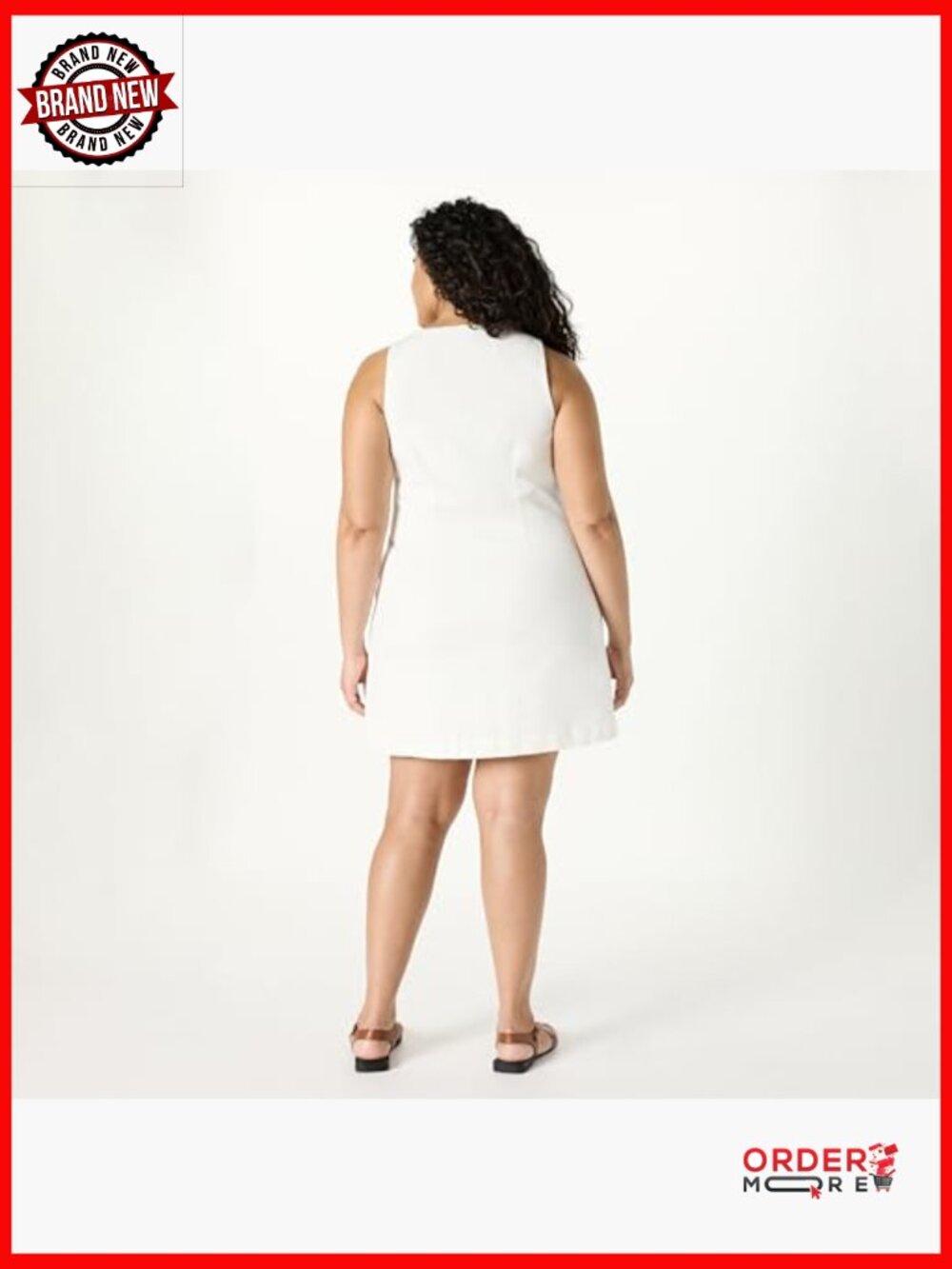 Button Down Linen Mini Dress A-Line Sleeveless Regular Fit - Picture 6 of 7